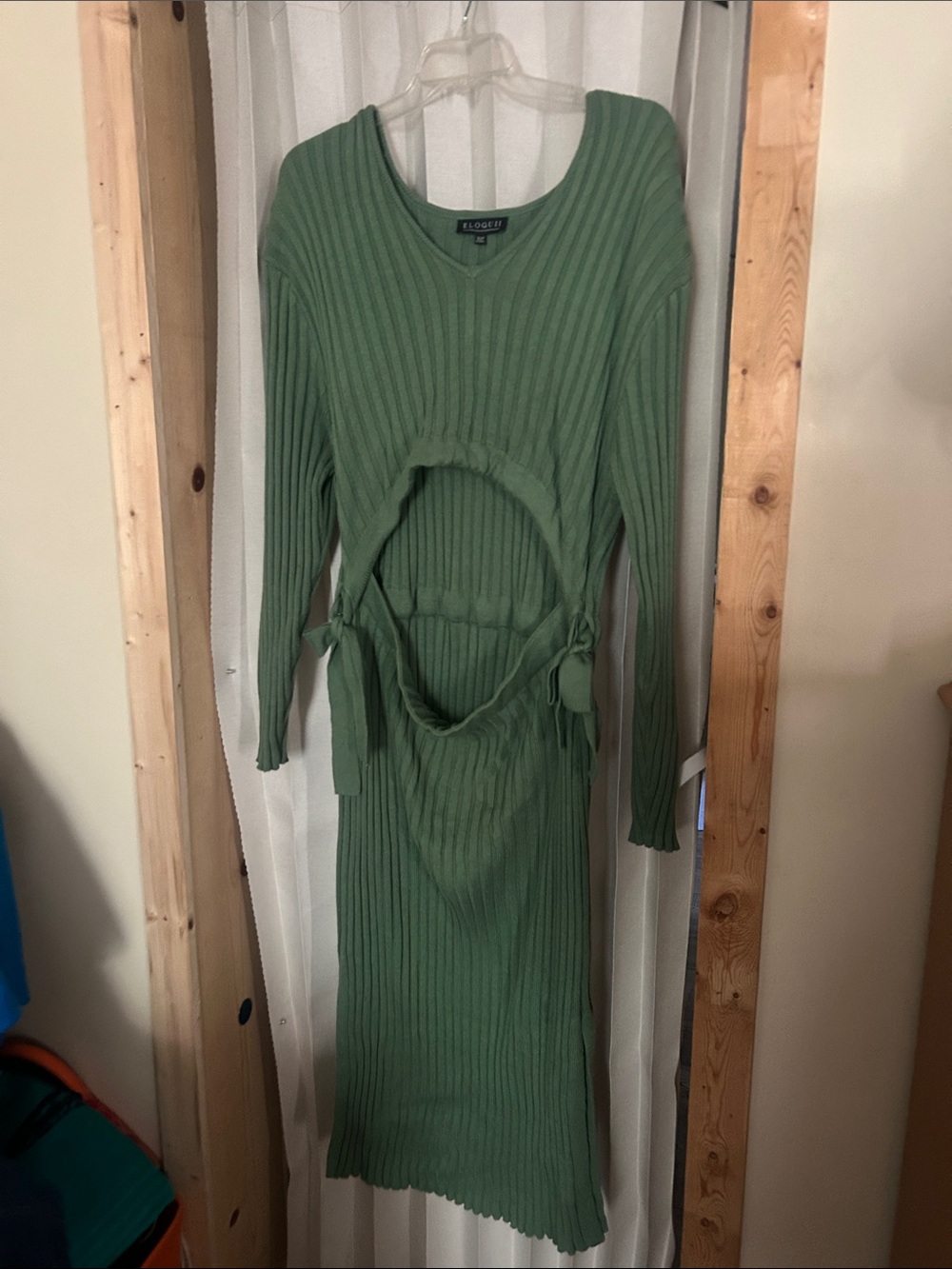 Closet Sage Green Ribbed Cutout Midi Dress